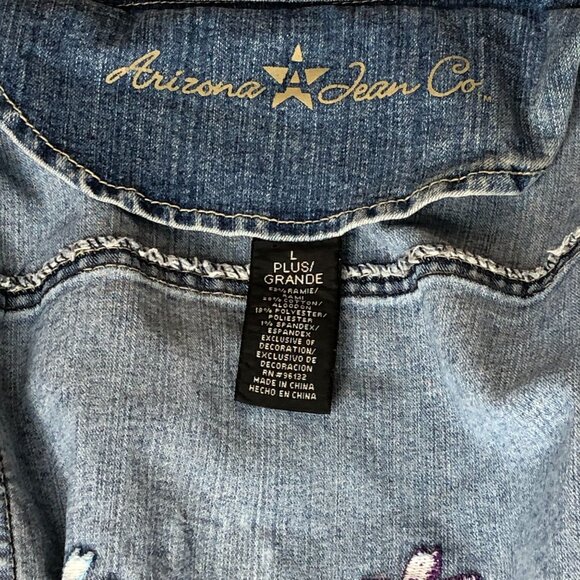 Jean Jacket Girls L Arizona Jean Co. Denim Jacket Purple Rhinestones Embroidery - Picture 8 of 13